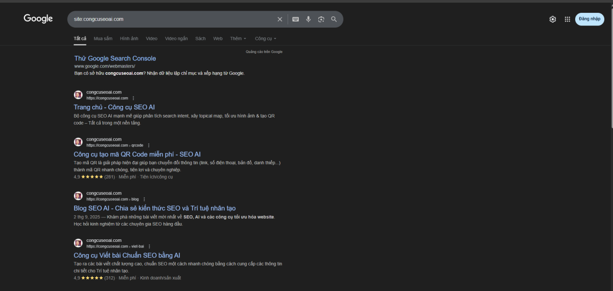 Sử dụng công thức site:url trên công cụ tìm kiếm để kiểm tra khả năng index của link