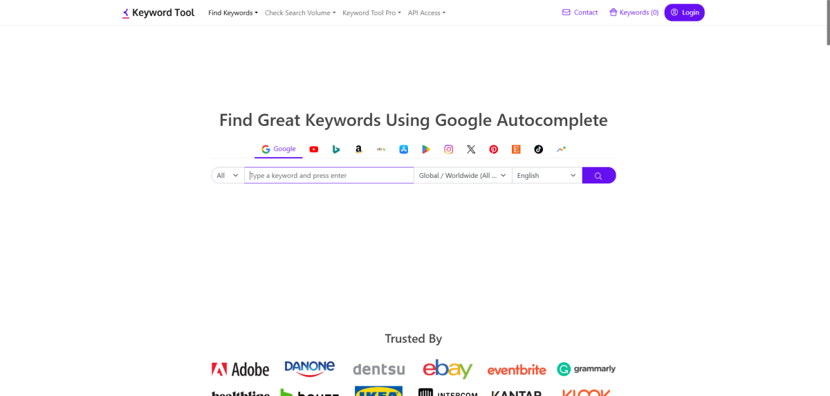 Kiểm tra khối lượng tìm kiếm từ khóa bằng Keywordtool