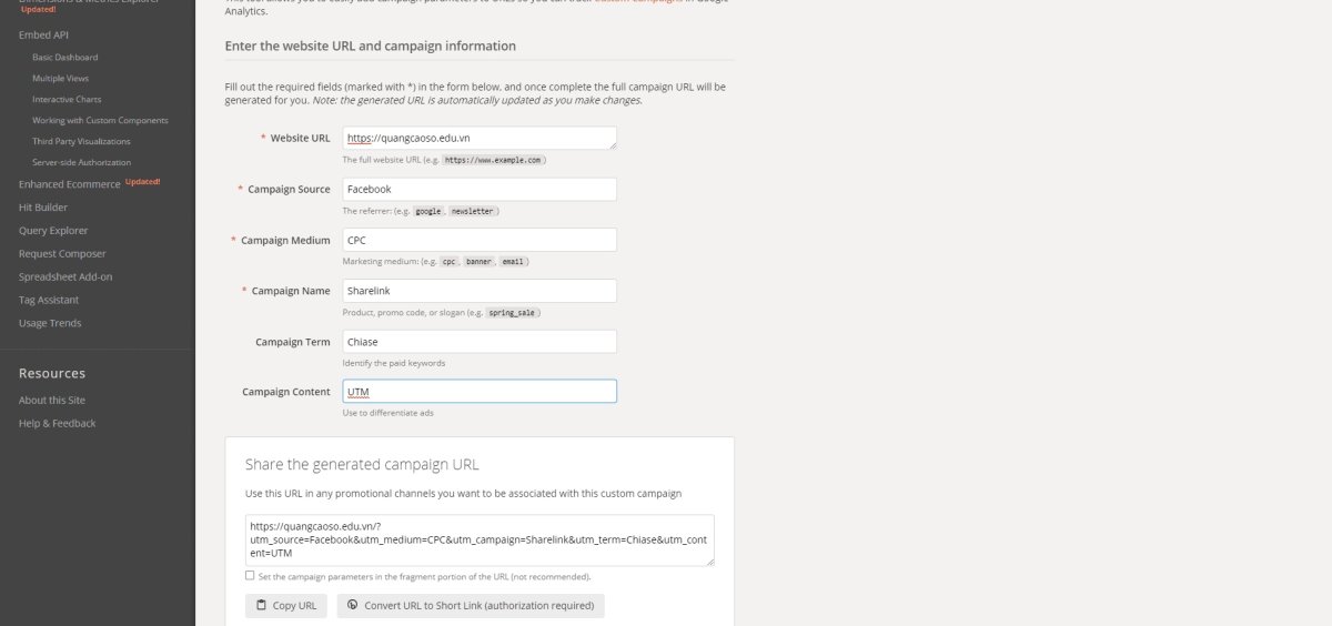 Tạo UTM thông qua Google URL Builder