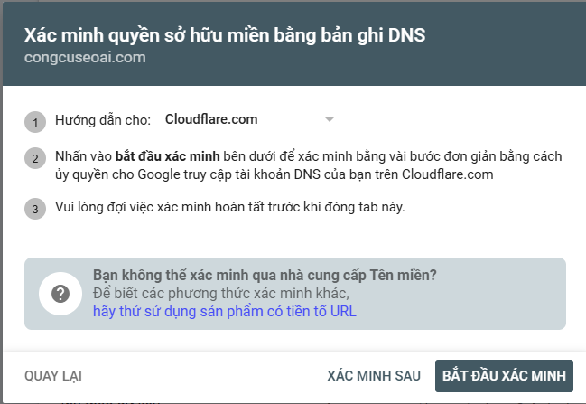 Để sử dụng Google Search Console, bạn phải xác minh quyền sở hữu website