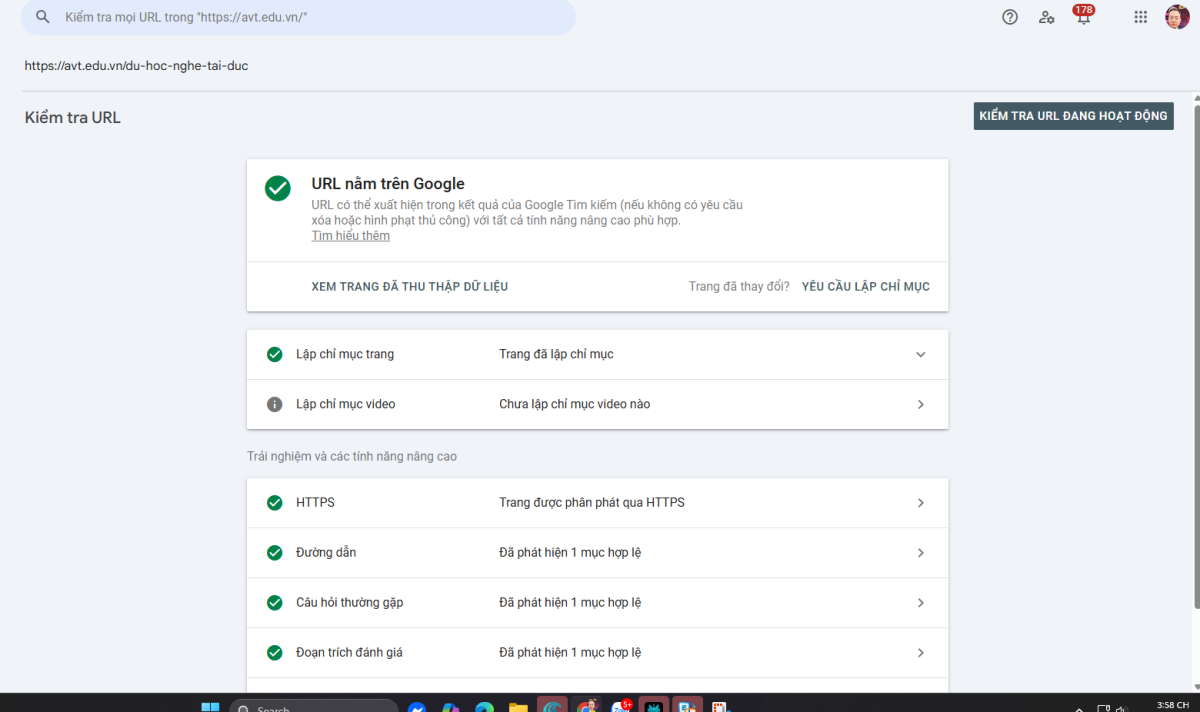 Công cụ kiểm tra URL trên Google Seach Console