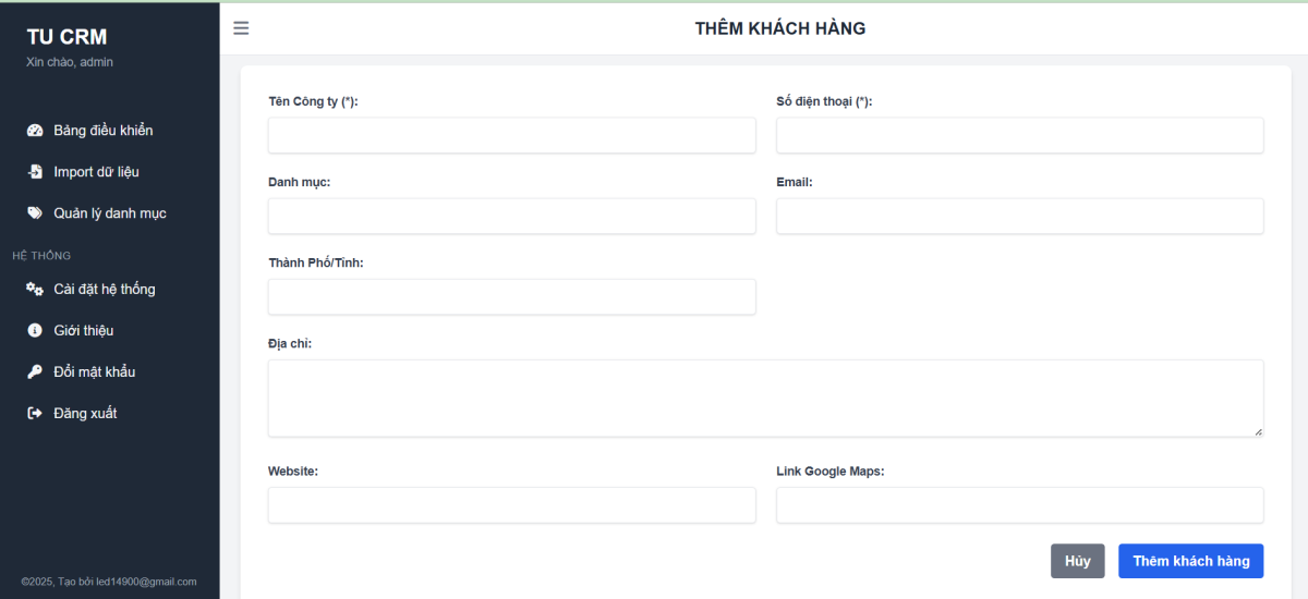 Dữ liệu khách hàng mẫu được lưu trong CRM