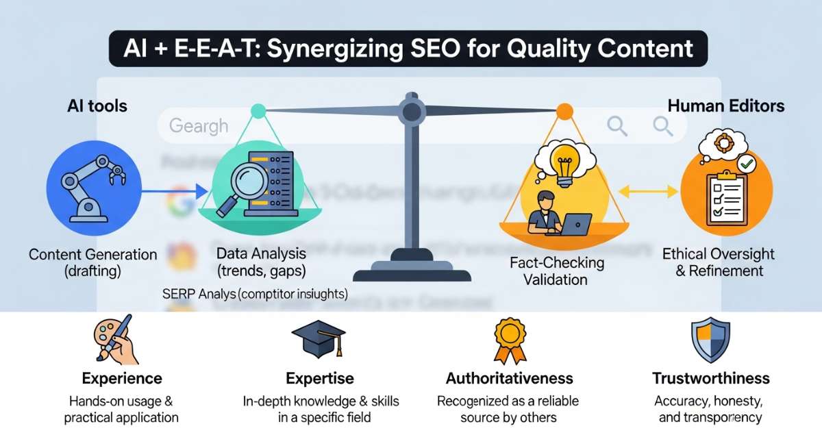 Sự kết hợp h&agrave;i h&ograve;a giữa AI v&agrave; bi&ecirc;n tập thủ c&ocirc;ng gi&uacute;p nội dung đạt chuẩn Google.