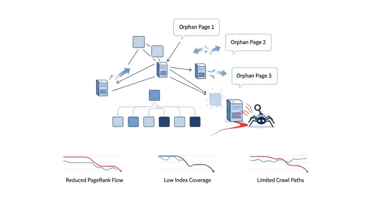 Orphan Pages làm giảm PageRank, hạn chế thu thập dữ liệu và kéo tụt hiệu suất SEO.