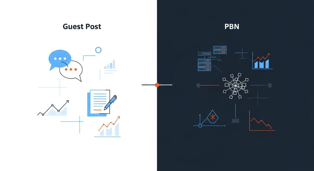 So sánh trực quan Guest Post và PBN: Hai chiến lược SEO khác biệt về chi phí, rủi ro và hiệu quả dài hạn.
