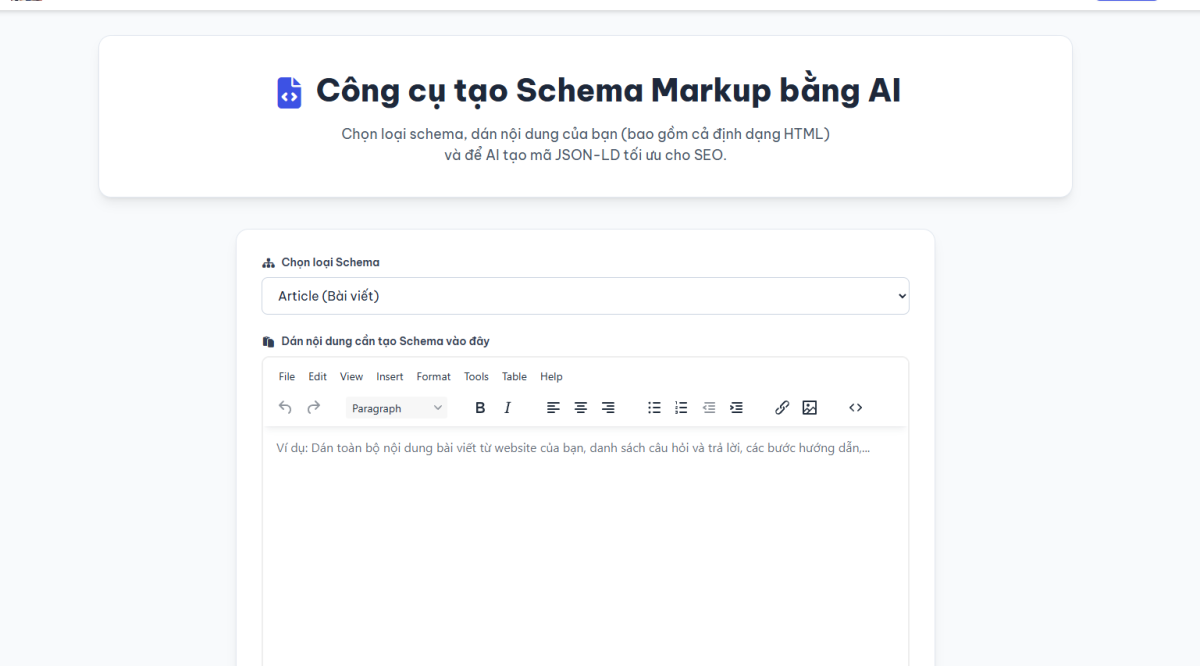 Công cụ tạo Schema Markup bằng AI