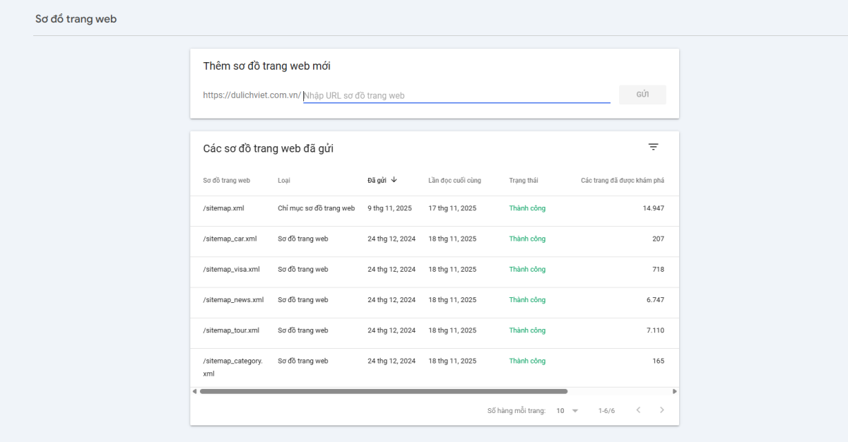Gửi sơ đồ trang web để đẩy giúp Google Search Console biết đến đường đi của website