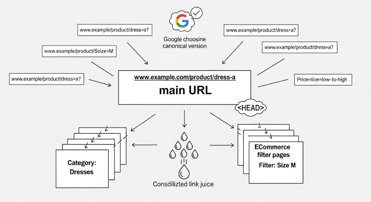 canonical tag gộp giá trị SEO về trang chuẩn mà vẫn giữ nhiều URL