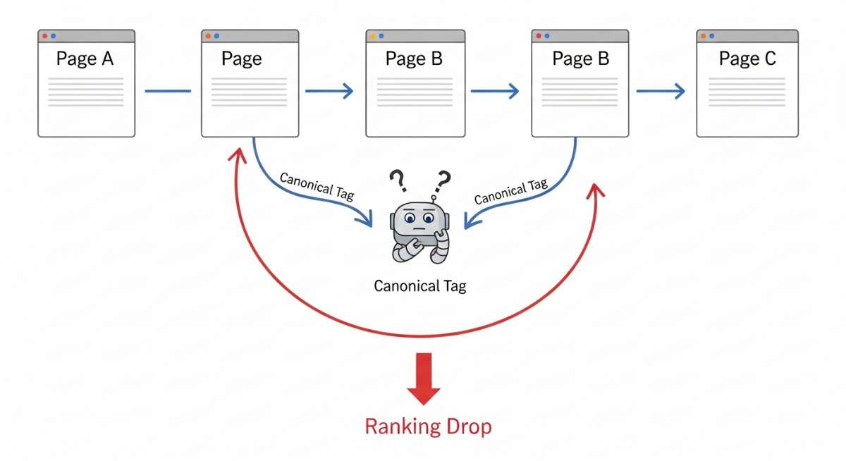 lỗi canonical-chain và canonical-loop khiến Google không xác định URL chuẩn