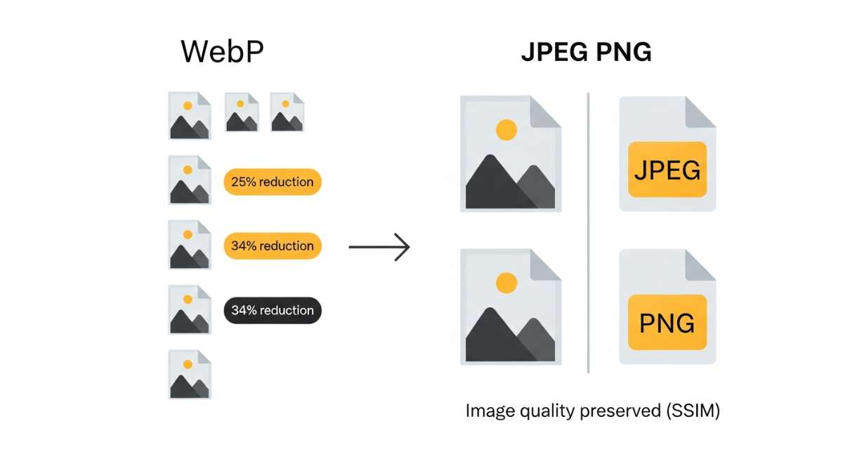 so sánh kích thước và chất lượng giữa WebP và định dạng truyền thống