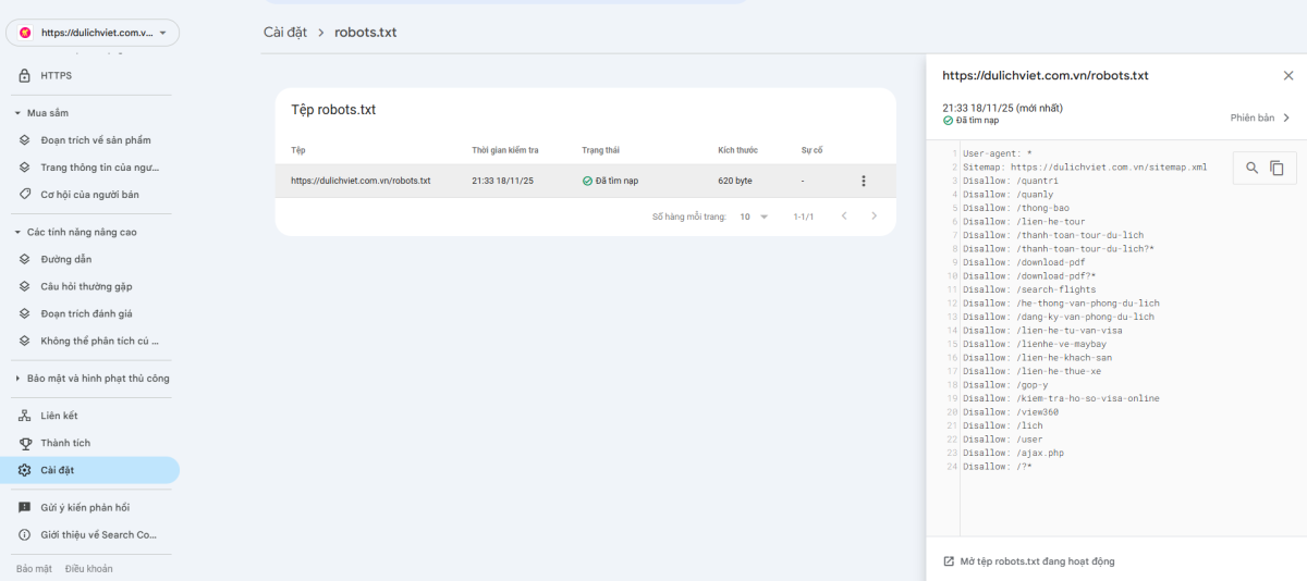 Kiểm tra cài đặt robots.txt bằng Google Search Console