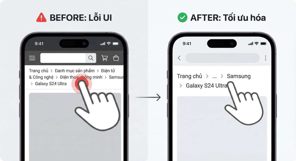 Breadcrumb không thân thiện cho người dùng di động