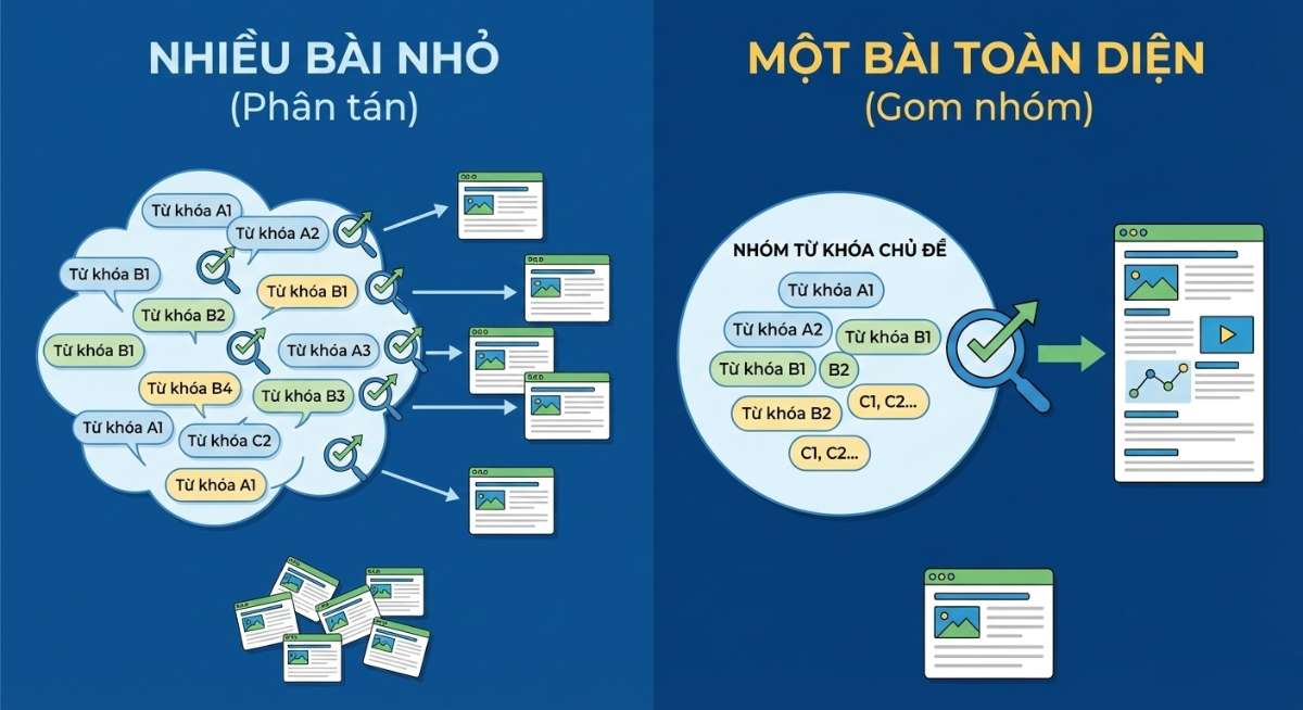 Không nhóm từ khóa khiến mỗi từ khóa bị viết thành bài riêng không cần thiết