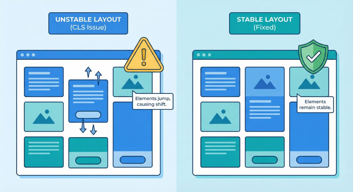 Giảm CLS bằng cách đặt kích thước cố định cho mọi media và bố cục rõ ràng