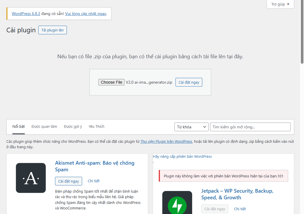 Cài đặt Plugin AI Image qua file ZIP