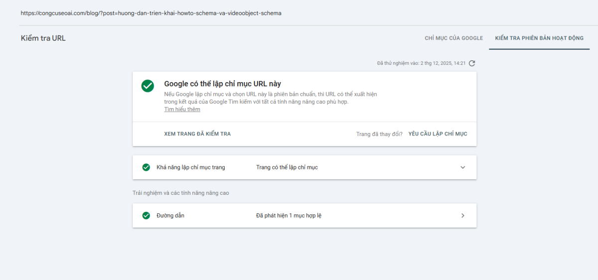 Kiểm tra Schema Markup bằng Google Search Console