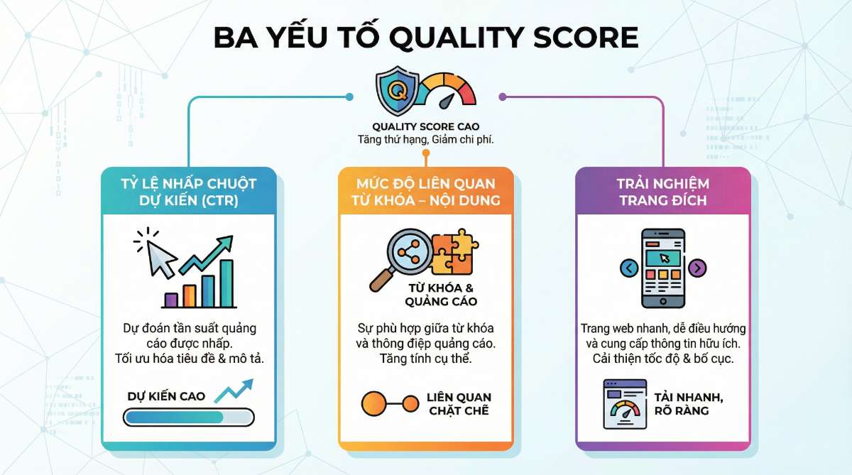 ba thành phần quan trọng ảnh hưởng trực tiếp đến điểm Quality Score