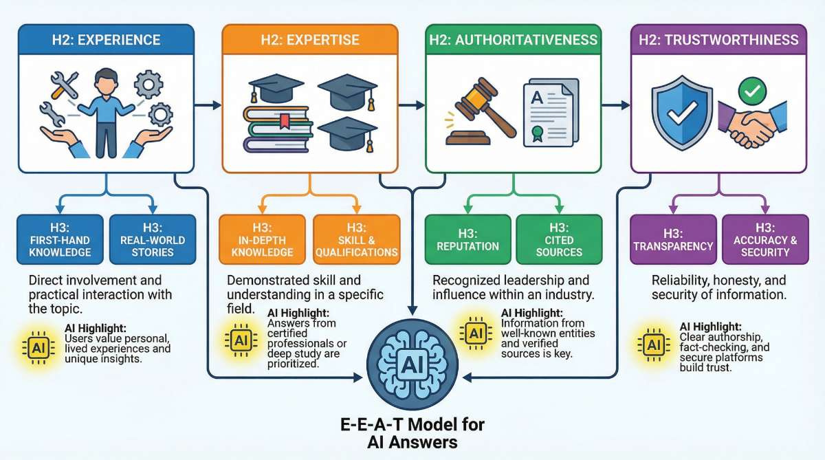 E-E-A-T, cấu trúc sạch và câu trả lời trực diện là những yếu tố then chốt giúp nội dung được AI Overviews lựa chọn